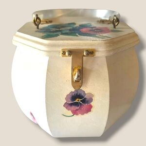 Zimmermann cream floral Wooden Purse Purple Velvet
